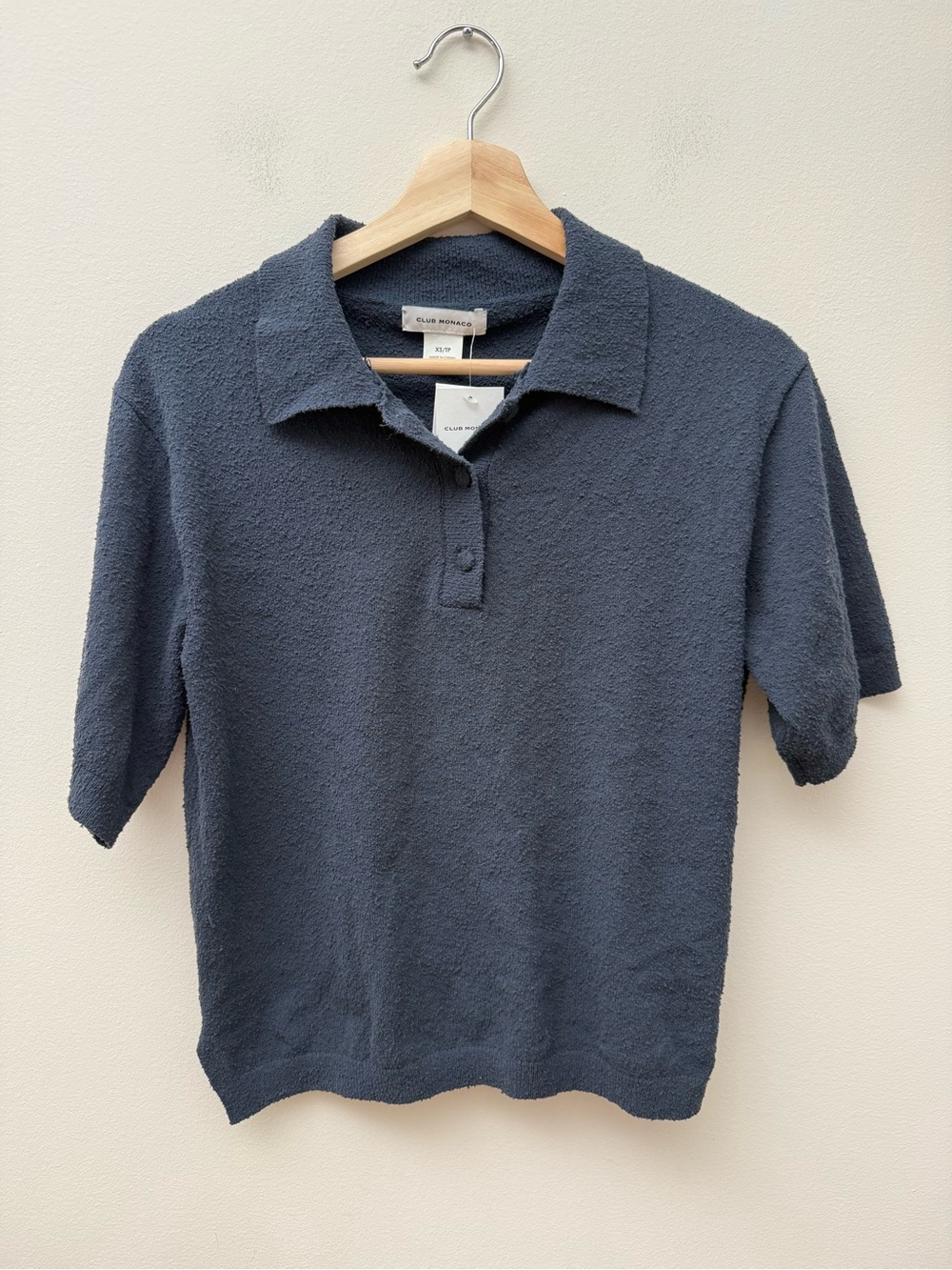 Club Monaco Navy Textured Short-Sleeve Button Polo